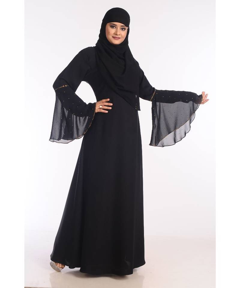 Black Nida Embroidered Zari Work Abaya