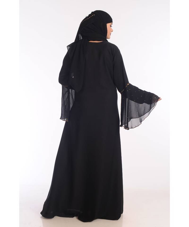 Black Nida Embroidered Zari Work Abaya