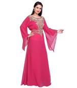 magenta georgette embroidered zari work islamic kaftans
