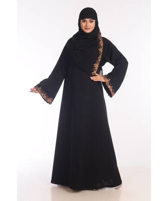 Black Nida Embroidered Zari Work Abaya 1