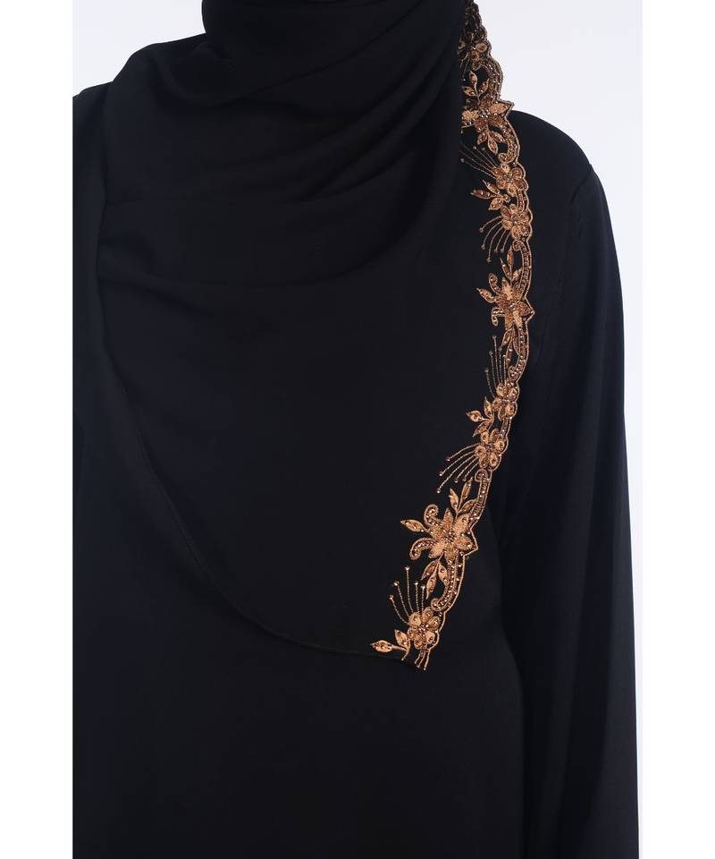 Black Nida Embroidered Zari Work Abaya