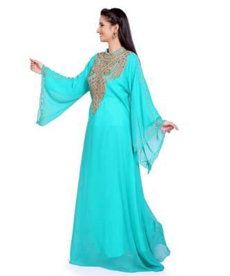 sea green georgette embroidered zari work islamic kaftans 1
