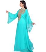 sea green georgette embroidered zari work islamic kaftans