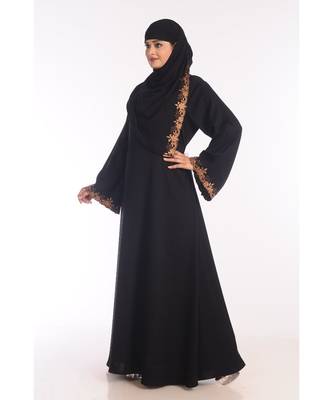 Black Nida Embroidered Zari Work Abaya 3