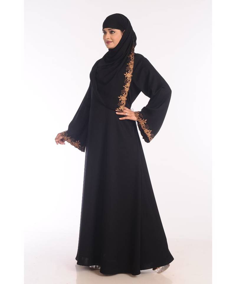 Black Nida Embroidered Zari Work Abaya