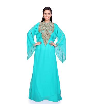 sea green georgette embroidered zari work islamic kaftans 2