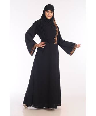Black Nida Embroidered Zari Work Abaya 4