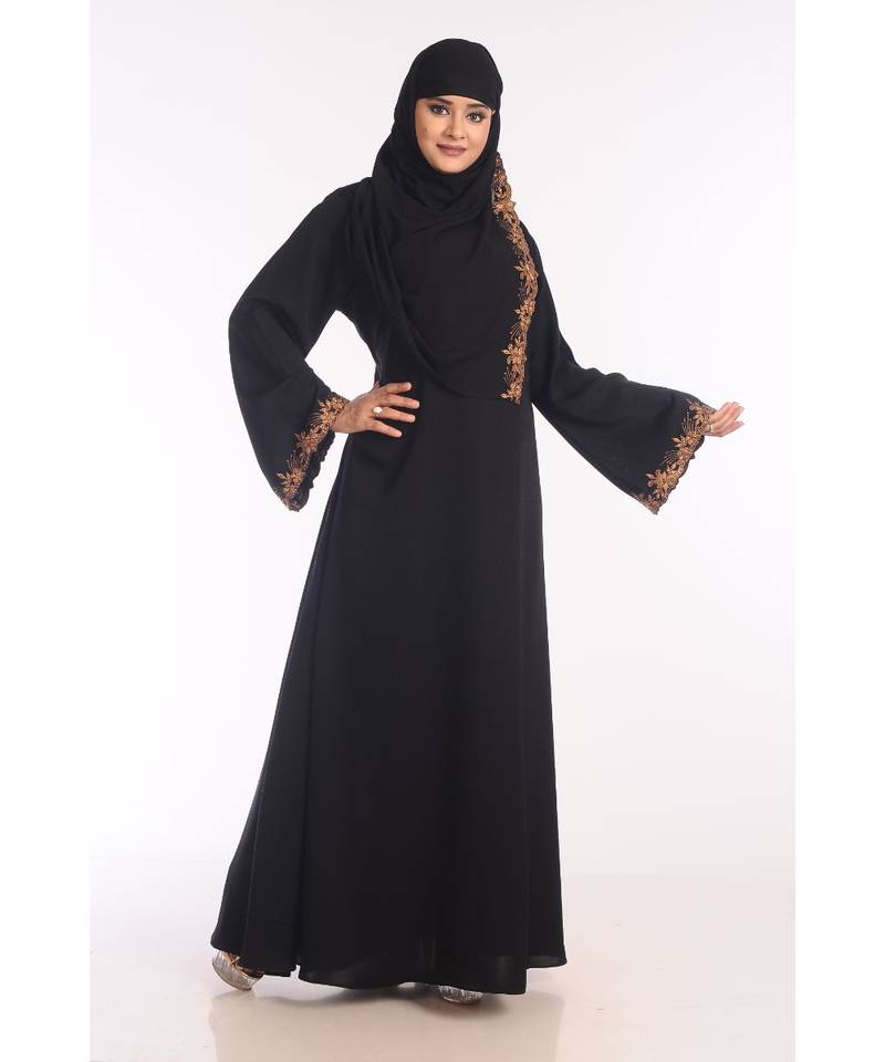 Black Nida Embroidered Zari Work Abaya