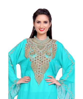 sea green georgette embroidered zari work islamic kaftans 3