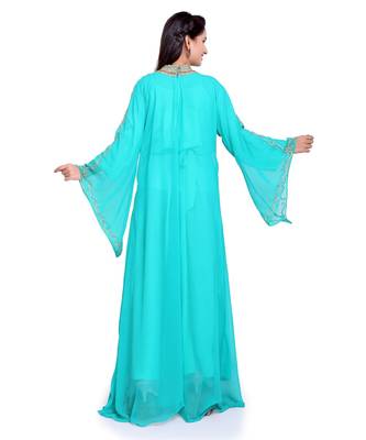sea green georgette embroidered zari work islamic kaftans 4