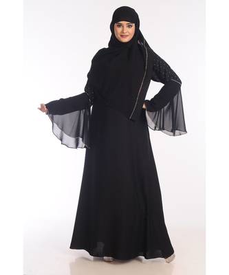 Black Nida Embroidered Zari Work Abaya 1