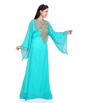 sea green georgette embroidered zari work islamic kaftans 5