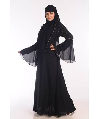 Black Nida Embroidered Zari Work Abaya 3