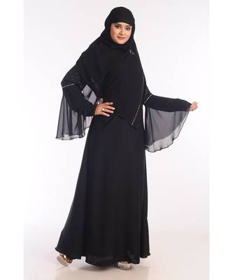 Black Nida Embroidered Zari Work Abaya 4