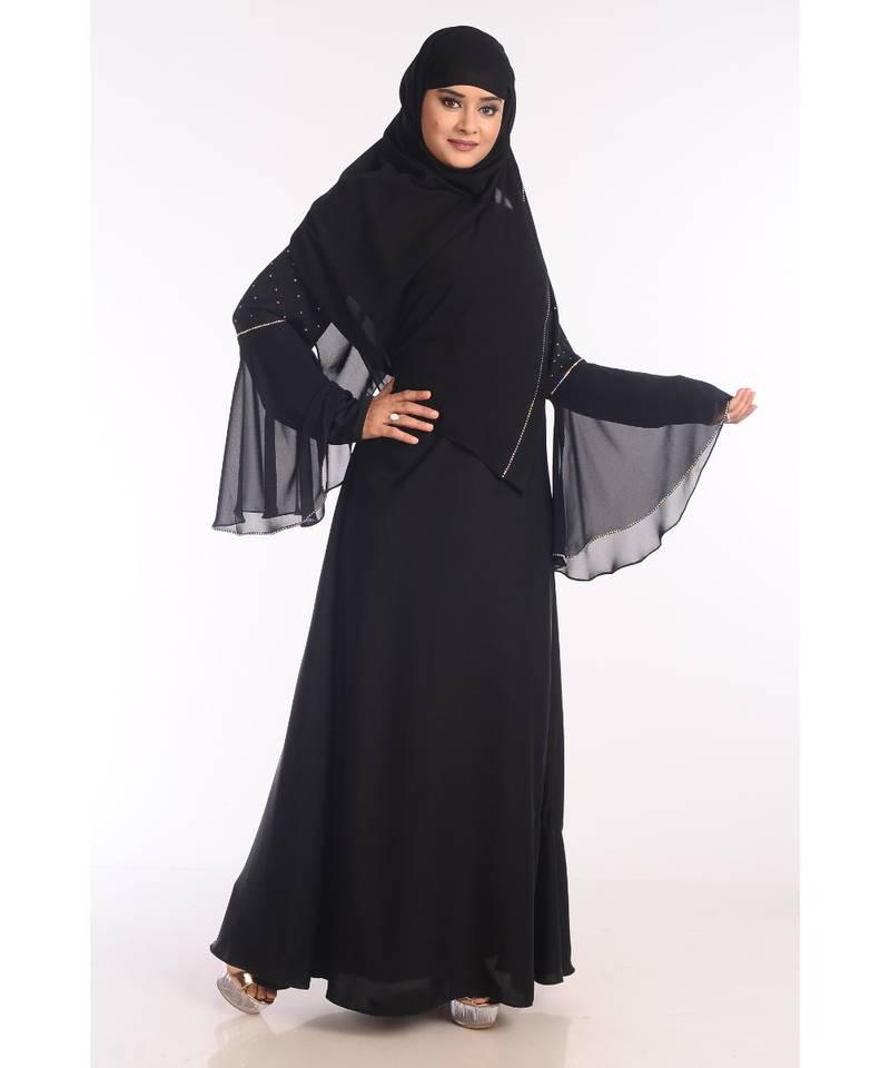 Black Nida Embroidered Zari Work Abaya