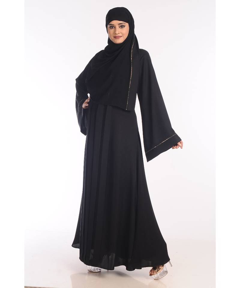 Black Nida Embroidered Zari Work Abaya