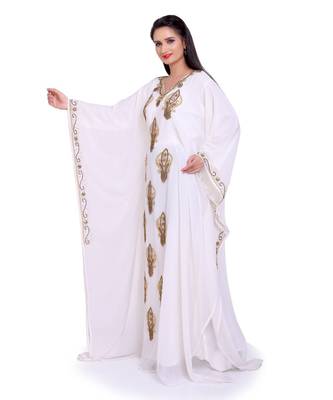white georgette embroidered zari work islamic kaftans 1