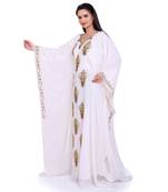 white georgette embroidered zari work islamic kaftans