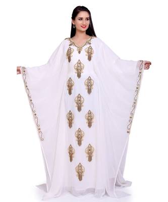 white georgette embroidered zari work islamic kaftans 2