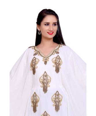 white georgette embroidered zari work islamic kaftans 3