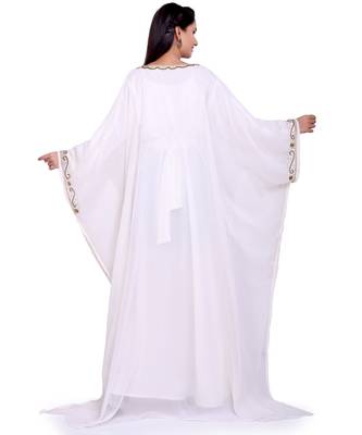 white georgette embroidered zari work islamic kaftans 4