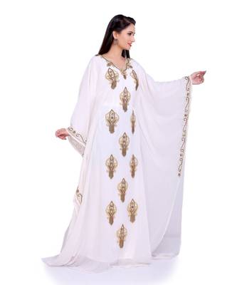 white georgette embroidered zari work islamic kaftans 5