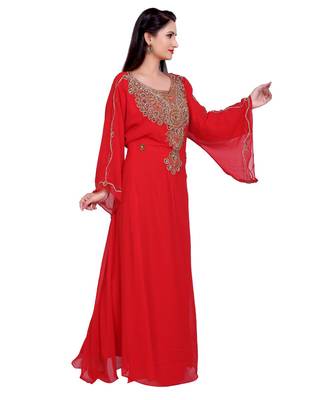 red georgette embroidered zari work islamic kaftans 1