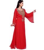 red georgette embroidered zari work islamic kaftans
