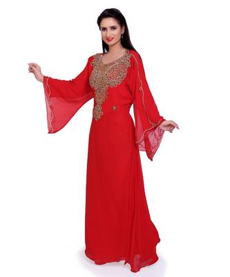 red georgette embroidered zari work islamic kaftans 2