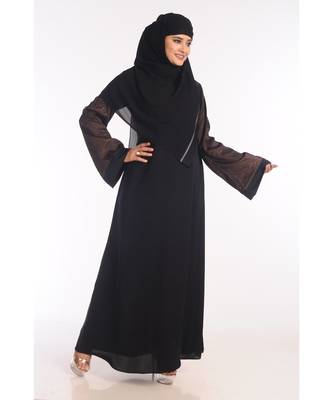 Black Nida Embroidered Zari Work Abaya 2