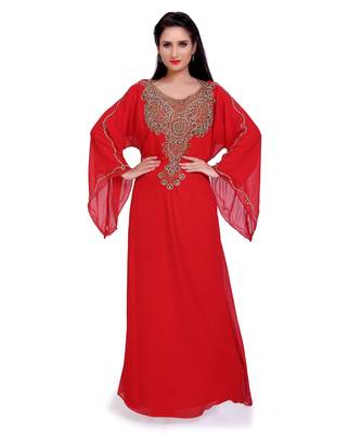 red georgette embroidered zari work islamic kaftans 3
