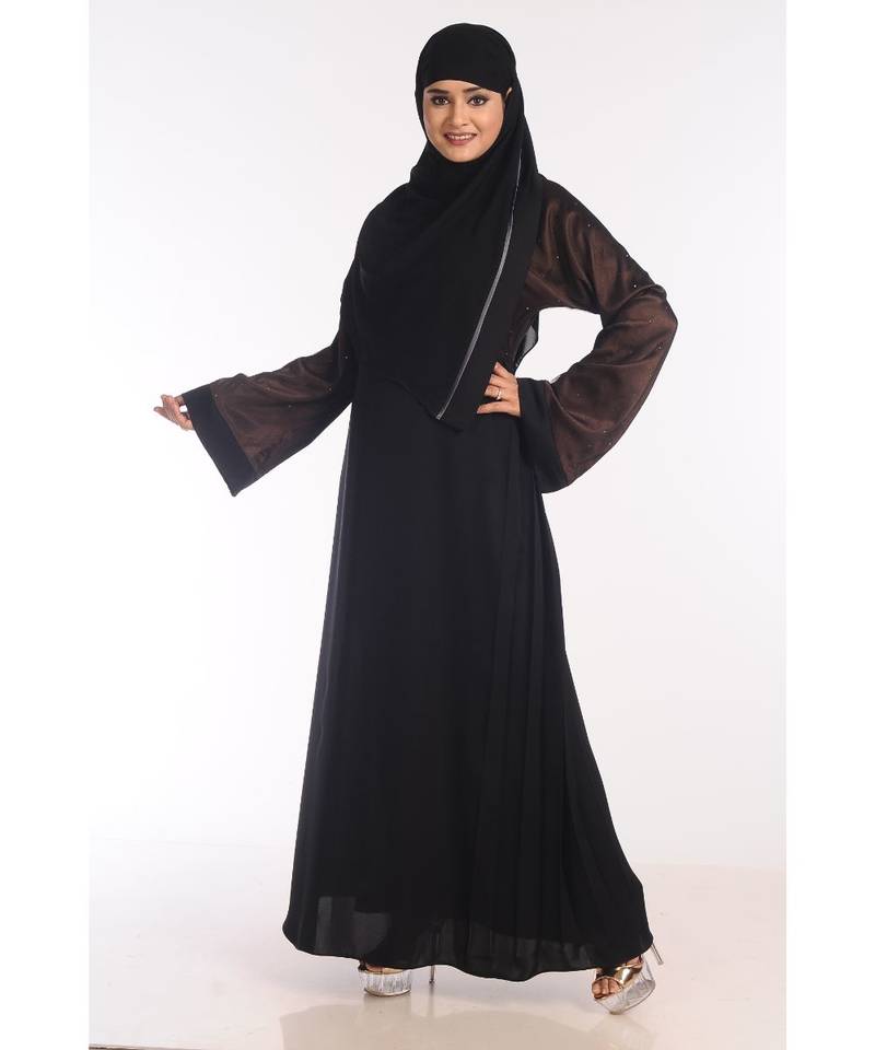 Black Nida Embroidered Zari Work Abaya