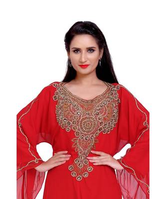 red georgette embroidered zari work islamic kaftans 4
