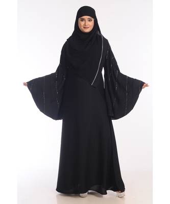 Black Nida Embroidered Zari Work Abaya 1