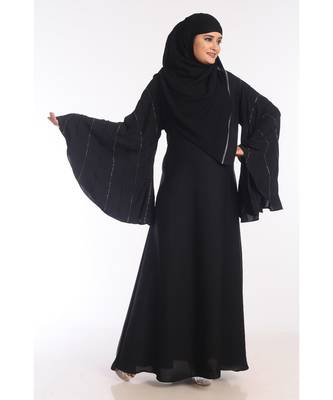 Black Nida Embroidered Zari Work Abaya 2