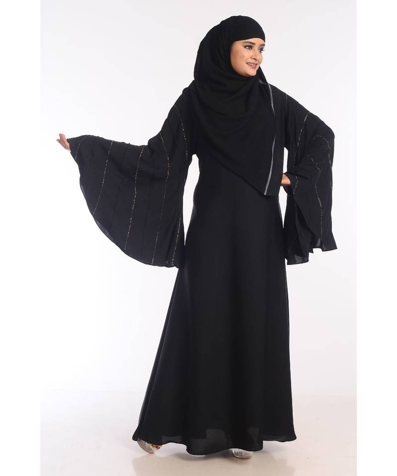 Black Nida Embroidered Zari Work Abaya