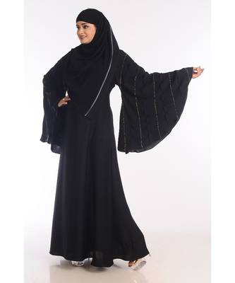Black Nida Embroidered Zari Work Abaya 3