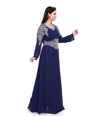 navy blue georgette embroidered zari work islamic kaftans 1