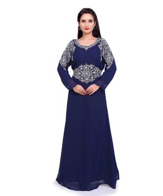 navy blue georgette embroidered zari work islamic kaftans 3
