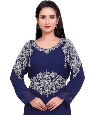 navy blue georgette embroidered zari work islamic kaftans 4