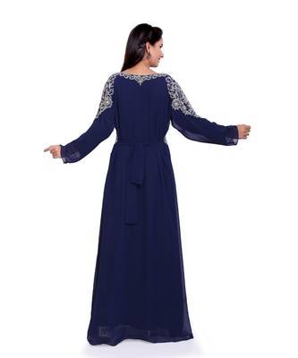 navy blue georgette embroidered zari work islamic kaftans 5