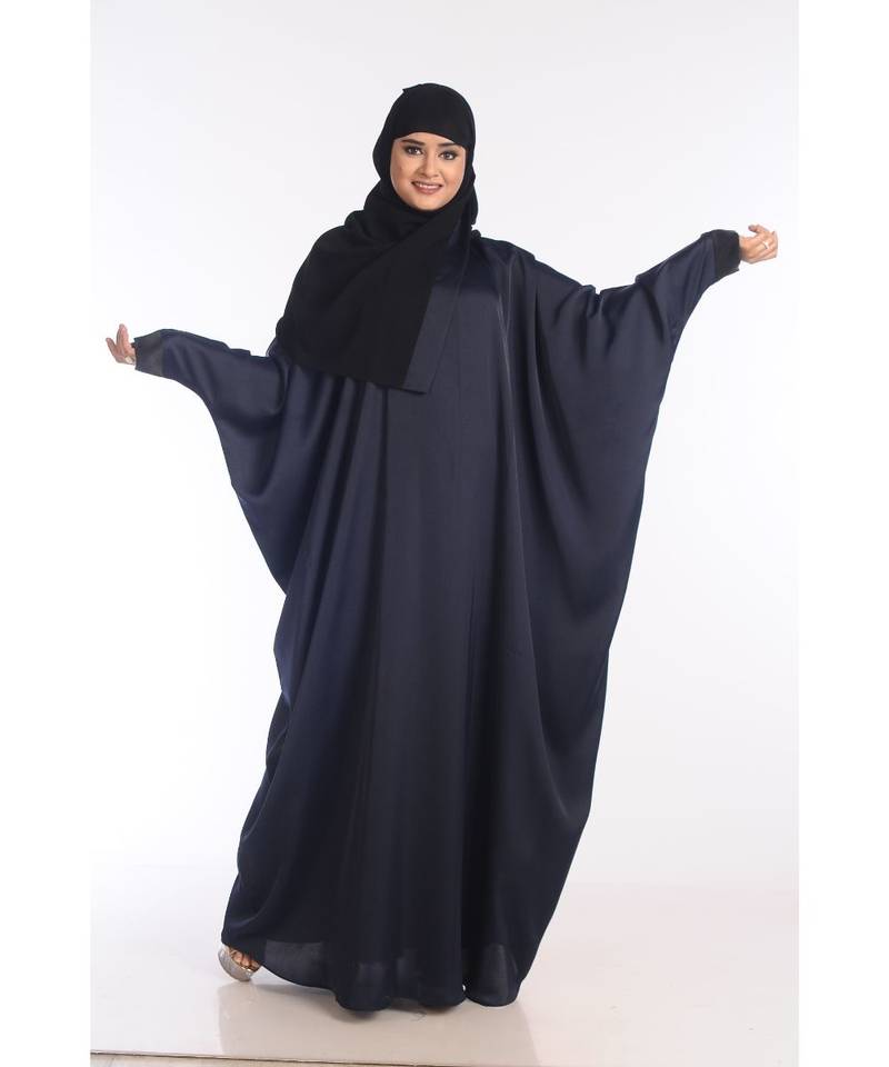 Navy Blue Nida Embroidered Zari Work Abaya