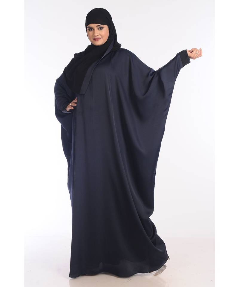 Navy Blue Nida Embroidered Zari Work Abaya