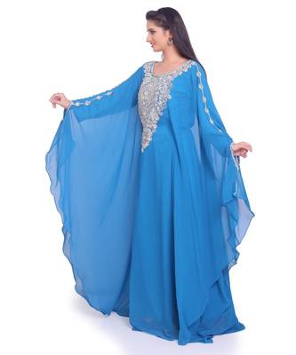turquoise georgette embroidered zari work islamic kaftans 1