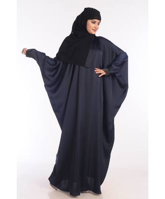 Navy Blue Nida Embroidered Zari Work Abaya 4