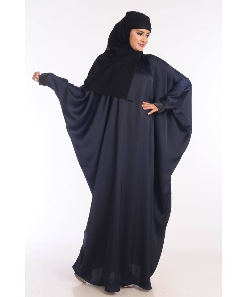 Navy Blue Nida Embroidered Zari Work Abaya