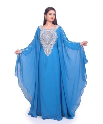 turquoise georgette embroidered zari work islamic kaftans 2