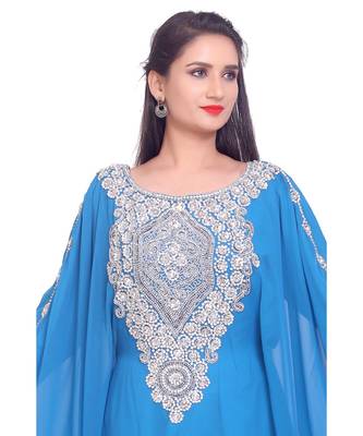 turquoise georgette embroidered zari work islamic kaftans 3