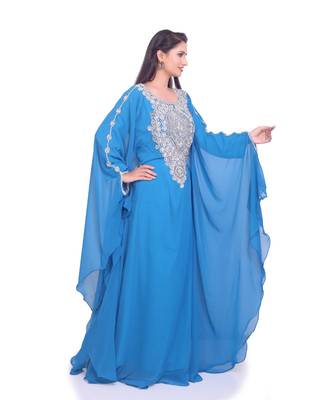 turquoise georgette embroidered zari work islamic kaftans 5