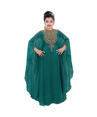 sea green georgette embroidered zari work kids kaftans 1
